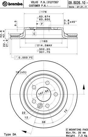 Disco freno posteriore Volvo cod.09.b026.10