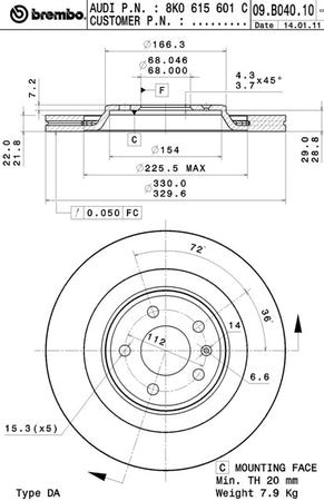 Disco freno posteriore Audi cod.09.b040.10