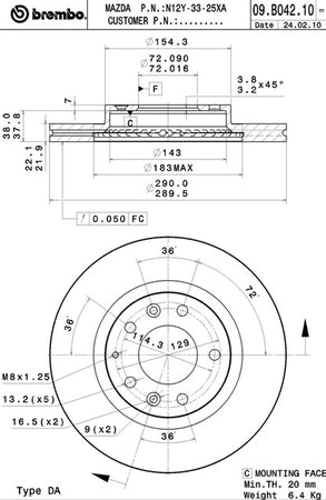 Disco freno anteriore Mazda cod.09.b042.10