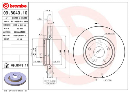 Disco freno anteriore Toyota cod.09.b043.10