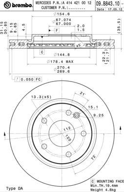 Disco freno anteriore Mercedes cod.09.b843.10