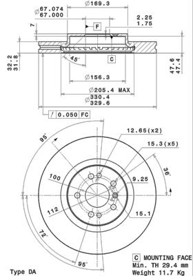 Disco freno anteriore Mercedes cod.09.r104.11