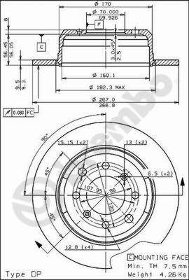 Disco freno posteriore Alfa Romeo cod.08.1365.10