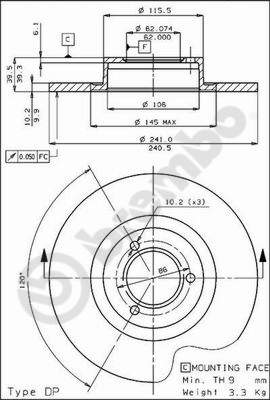 Disco freno anteriore Peugeot cod.08.2615.10