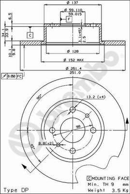 Disco freno posteriore Alfa Romeo cod.08.3126.14