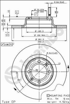 Disco freno posteriore Alfa Romeo cod.08.4070.10