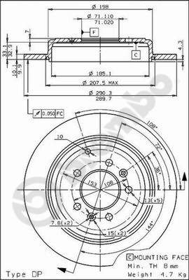 Disco freno posteriore Peugeot cod.08.5344.20