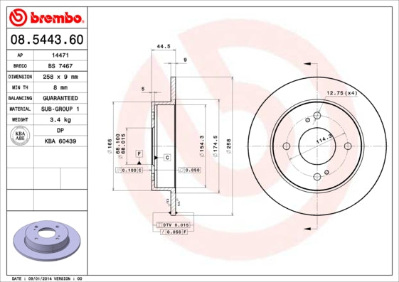 Disco freno posteriore Nissan cod.08.5443.60