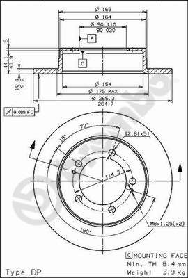 Disco freno posteriore Mitsubishi cod.08.5639.10