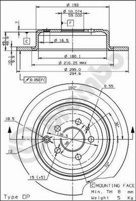 Disco freno posteriore Peugeot cod.08.5898.10