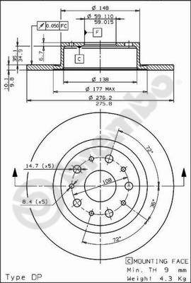 Disco freno posteriore Alfa Romeo cod.08.6868.10