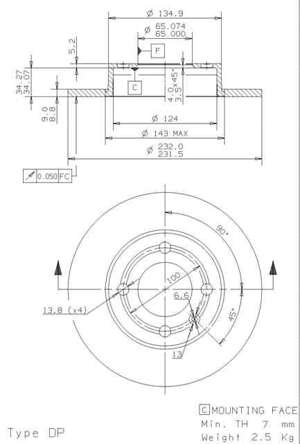 Disco freno posteriore Volkswagen cod.08.7165.20