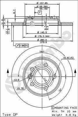 Disco freno posteriore Volkswagen cod.08.7288.14