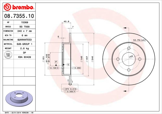 Disco freno posteriore Nissan cod.08.7355.10