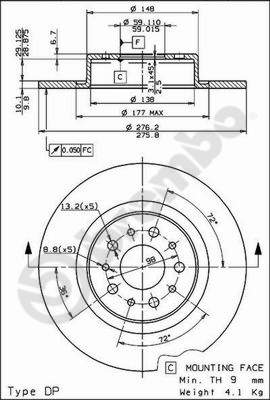 Disco freno posteriore Alfa Romeo cod.08.7861.10