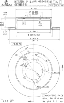 Disco freno posteriore Mitsubishi cod.08.8316.20