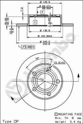 Disco freno posteriore Volkswagen cod.08.8408.10