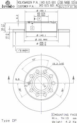 Disco freno posteriore Volkswagen cod.08.9488.10