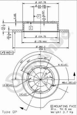 Disco freno posteriore Rover cod.08.9603.10