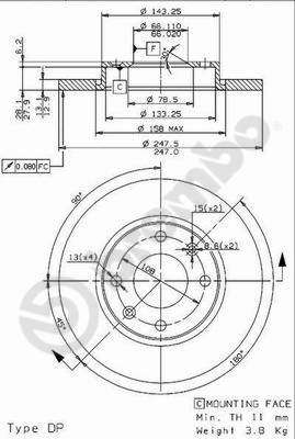 Disco freno anteriore Peugeot cod.08.9606.14