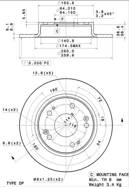 Disco freno posteriore Honda cod.08.a147.10