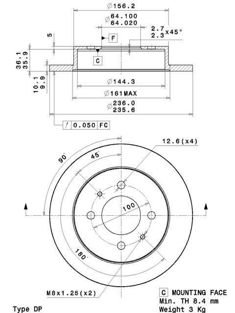 Disco freno posteriore Mitsubishi cod.08.a328.10