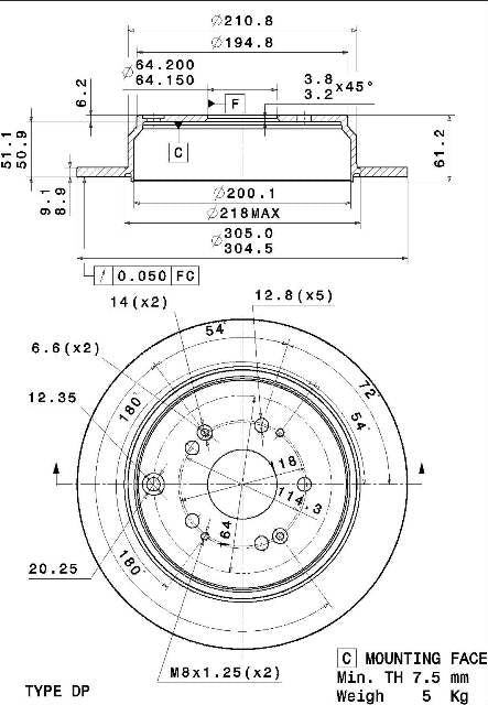 Disco freno posteriore Honda cod.08.a355.10