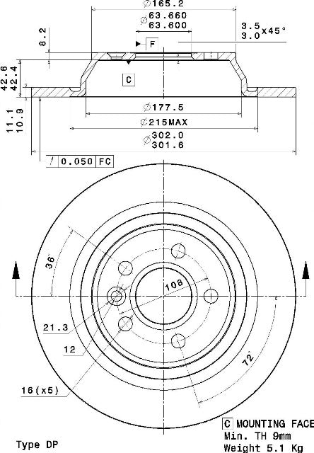 Disco freno posteriore Land Rover cod.08.a540.10