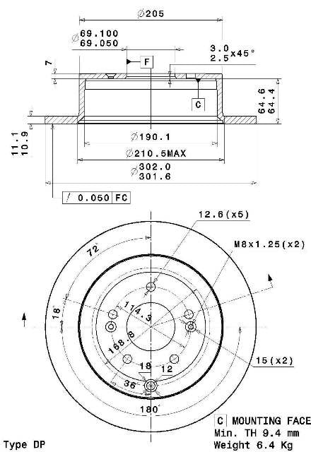 Disco freno posteriore Hyundai cod.08.a600.10