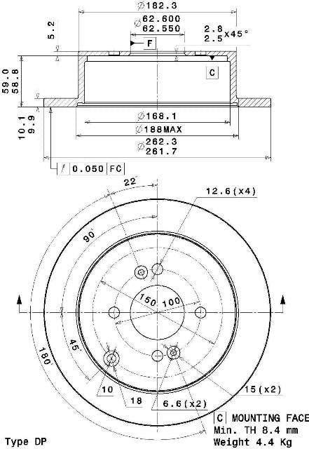 Disco freno posteriore Kia cod.08.a602.10