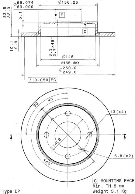 Disco freno posteriore Mitsubishi cod.08.a607.10