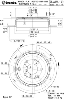 Disco freno posteriore Honda cod.08.a871.10