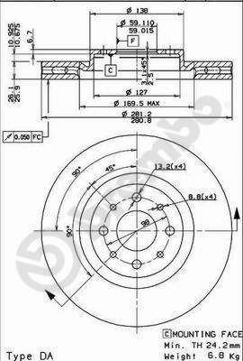 DISCHI FRENO ANTERIORE FRONT BRAKE DISC BREMBO PER LANCIA DELTA