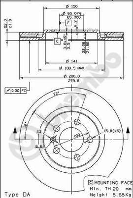 Disco freno anteriore Volkswagen cod.09.5570.10