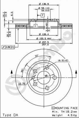 Disco freno anteriore Peugeot cod.09.5870.34