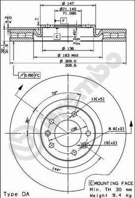 Disco freno anteriore Peugeot cod.09.7680.10