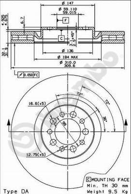 Disco freno anteriore Peugeot cod.09.7680.20