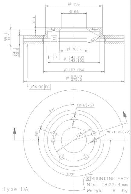 Disco freno anteriore Mitsubishi cod.09.7939.24