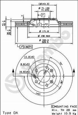 Disco freno anteriore Peugeot cod.09.8670.14