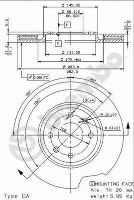 Disco freno anteriore Peugeot cod.09.9613.10