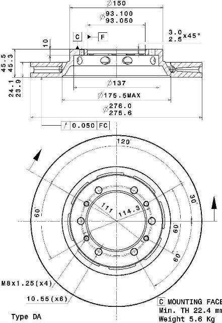 Disco freno anteriore Mitsubishi cod.09.a142.10