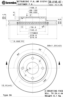 Disco freno anteriore Mitsubishi cod.09.a148.40