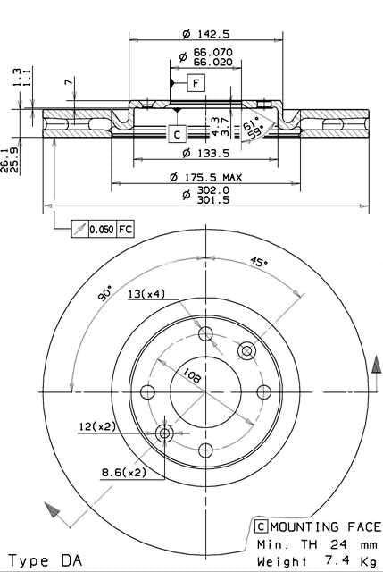 Disco freno anteriore Peugeot cod.09.a185.14