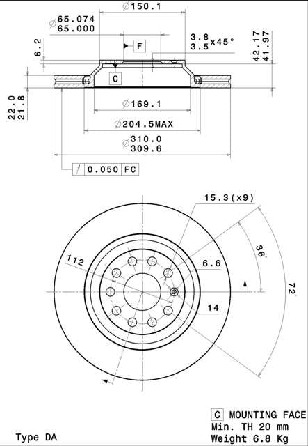 Disco freno posteriore Volkswagen cod.09.a200.10