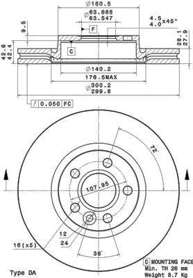 Disco freno anteriore Land Rover cod.09.a427.10