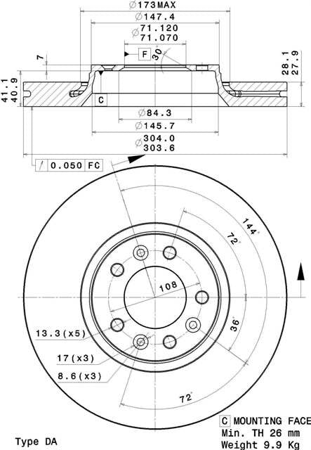 Disco freno anteriore Citroen cod.09.a430.10