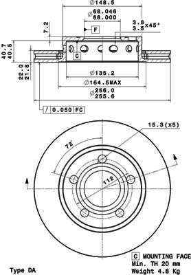 Disco freno posteriore Volkswagen cod.09.a597.10