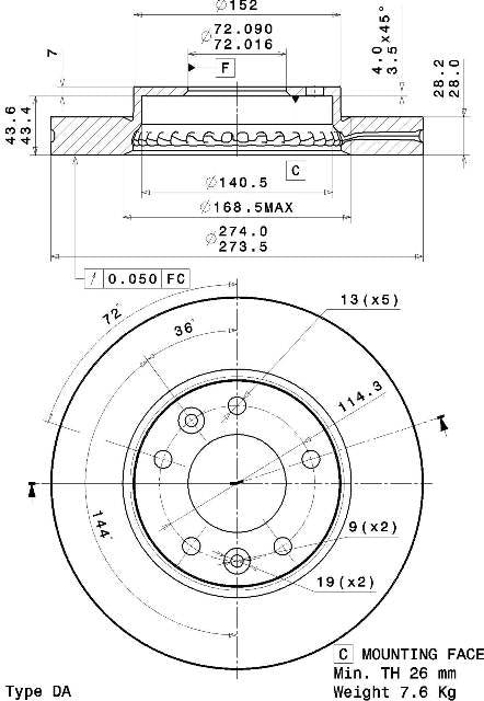 Disco freno anteriore Kia cod.09.a609.10