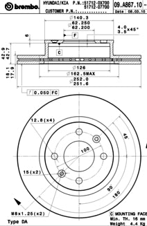 Disco freno anteriore Hyundai cod.09.a867.10